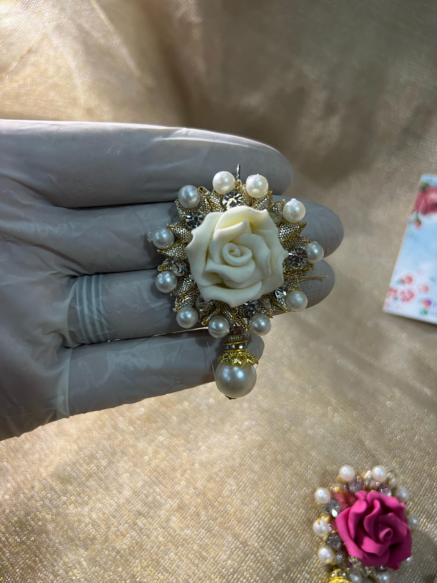 Elegant Rose and Pearl Earrings Set
