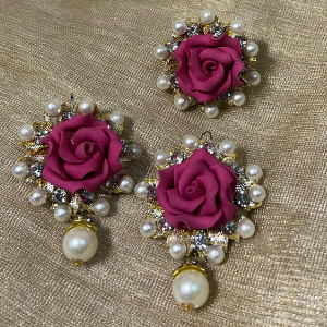 Elegant Rose and Pearl Earrings Set